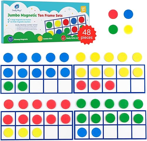 48 marcos magnéticos de diez marcos Manipulativos matemáticos para aula primaria y jardín de infantes 4 diez marcos y 44 contadores magnéticos de