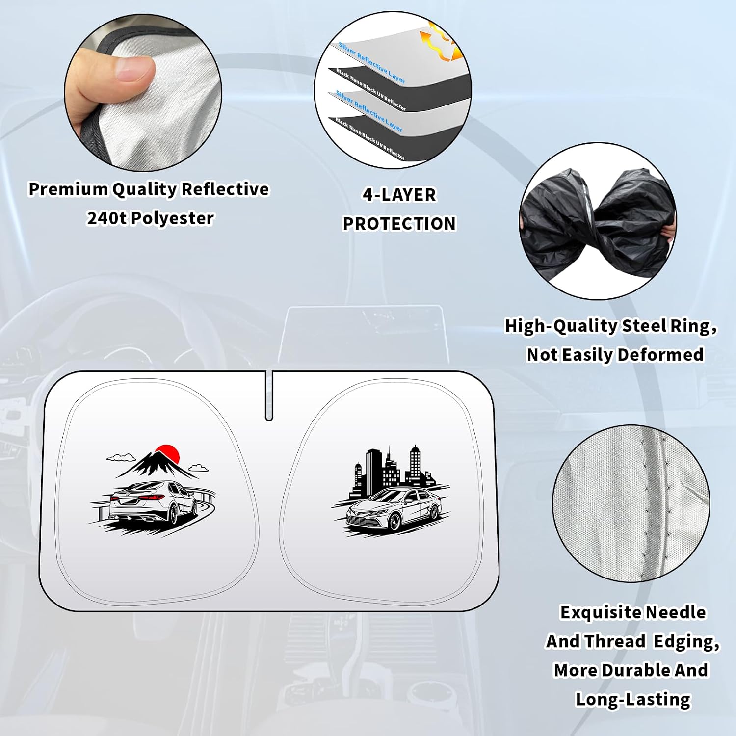 Thickened 2-Layer Windshield Sun Shade Fit for Toyota Camry XV70 2017-2023 Car Front Window Covers Sun Visor Protector Foldable Blocks UV Rays Sunshade Shield Accessories (for Camry XV70 2019)