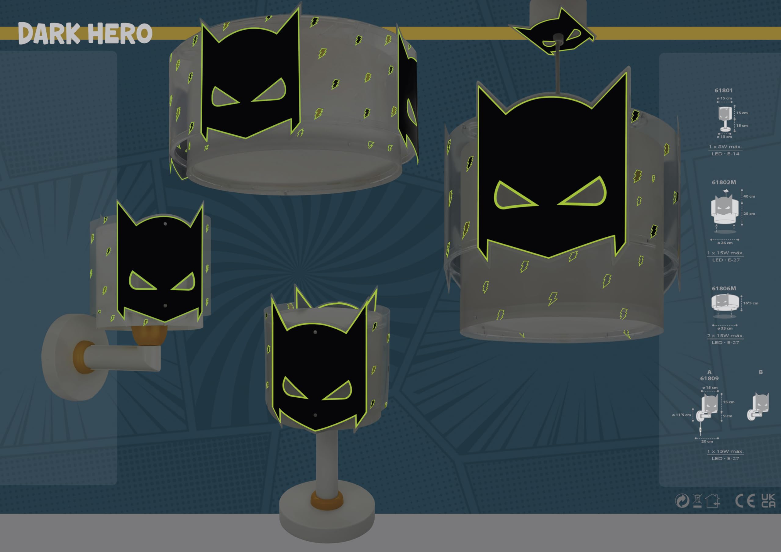 Dalber Kinder Pendelleuchte Dark Hero Superheld 61802M, Rosa | Hängelampe; Deckenleuchte; Kinderzimmer; E27 - 1 x 15W