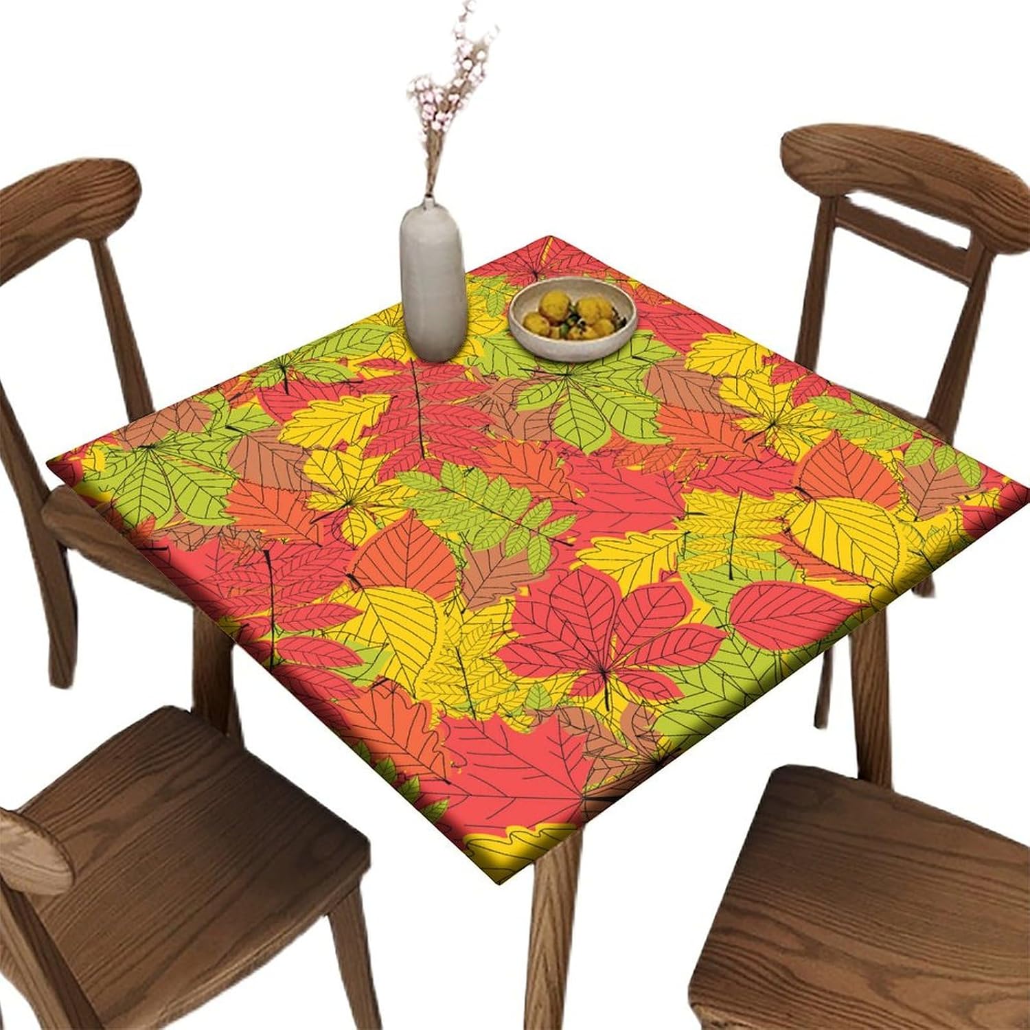 Elastic Edge Square Fitted Tablecloth, Black Pattern Printed on Wrinkle Resistant Polyester Table Cover, for Kitchen Dining Party Patio Tabletop Decoration, Fit for 54" x 54"Square Table