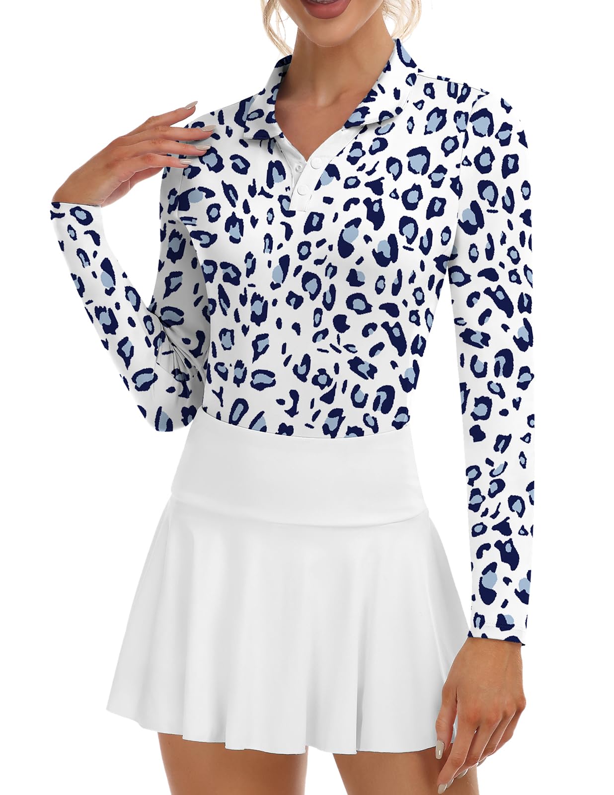 Soneven Womens Golf Shirts Moisture Wicking V Neck Long Sleeve Polo Shirts Collared Tops