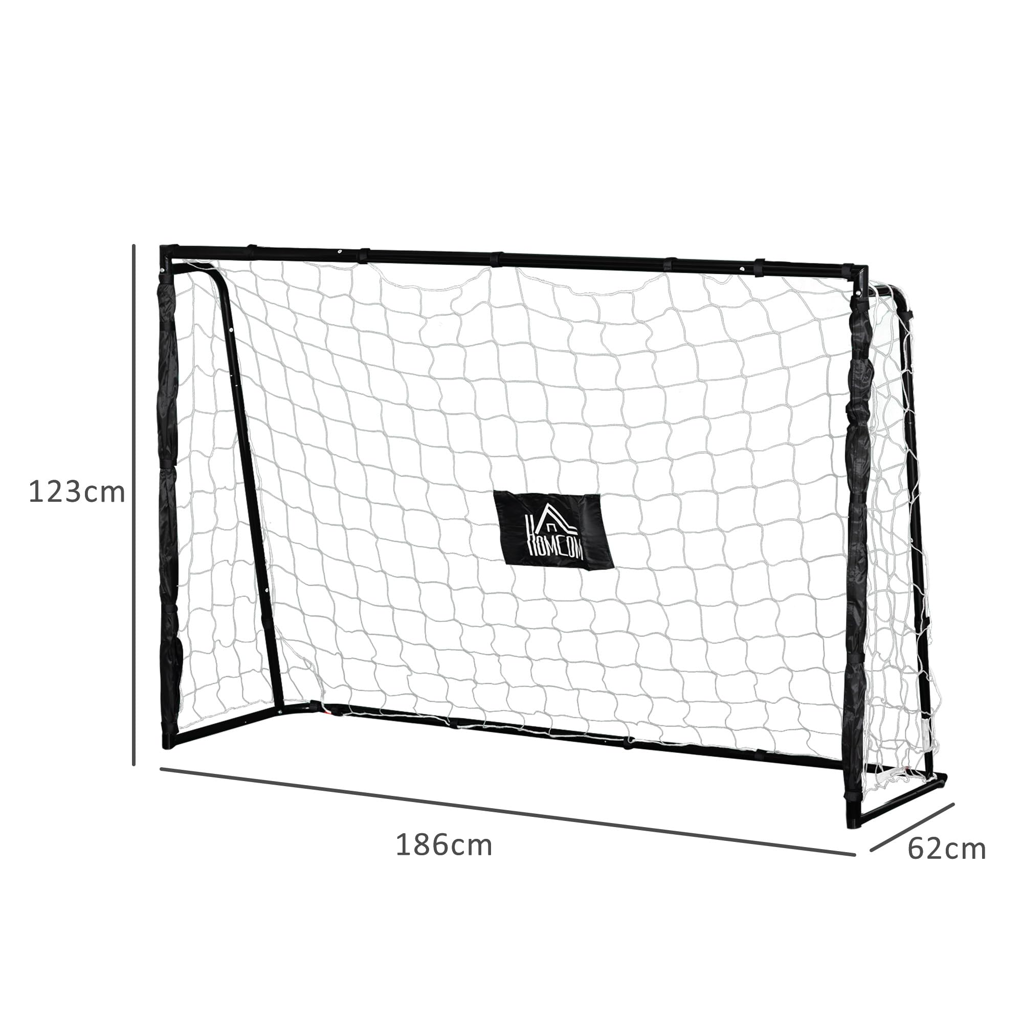 HOMCOM Gabbia da calcio - Gabbia da calcio - Scopo di allenamento dim. 186 x 62 x 123 H cm - telaio in metallo rete PE - picchetti e attrezzi inclusi