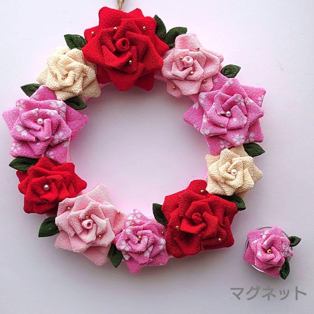 専用☆つまみ細工フラワーリース Amazon.co.jp: つまみ細工 フラワーリース＆マグネット 薔薇 : ホビー