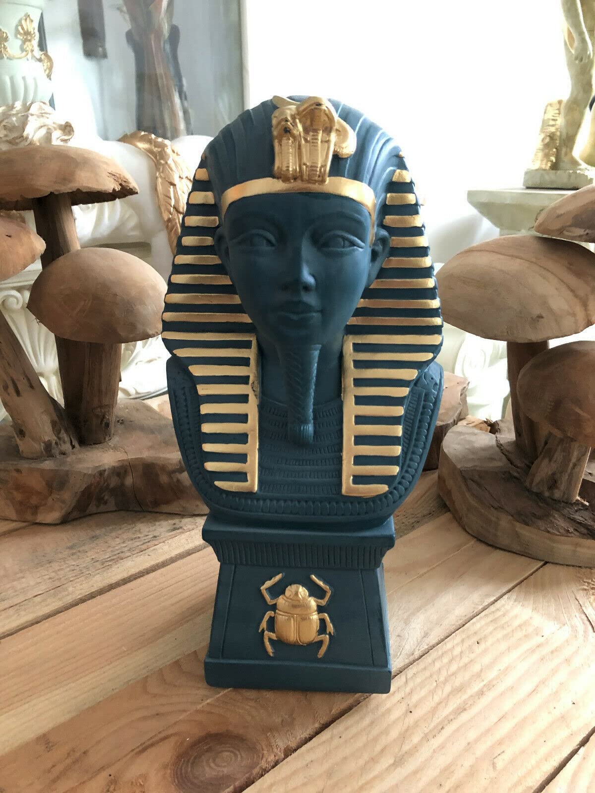 Ägyptische Groß Figur Tutenchamun Büste Pharao 2860-101, Blau