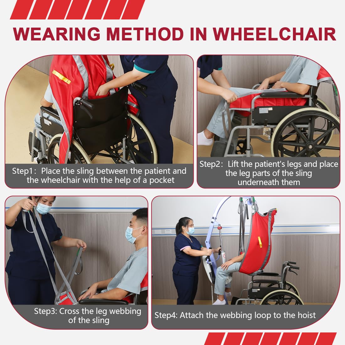 EZ Assistive Hoyer - Eslinga de elevación con respaldo alto para el baño, correa de elevación del paciente con pierna dividida en U para cabestrillo de transferencia, 500 libras (mediano)