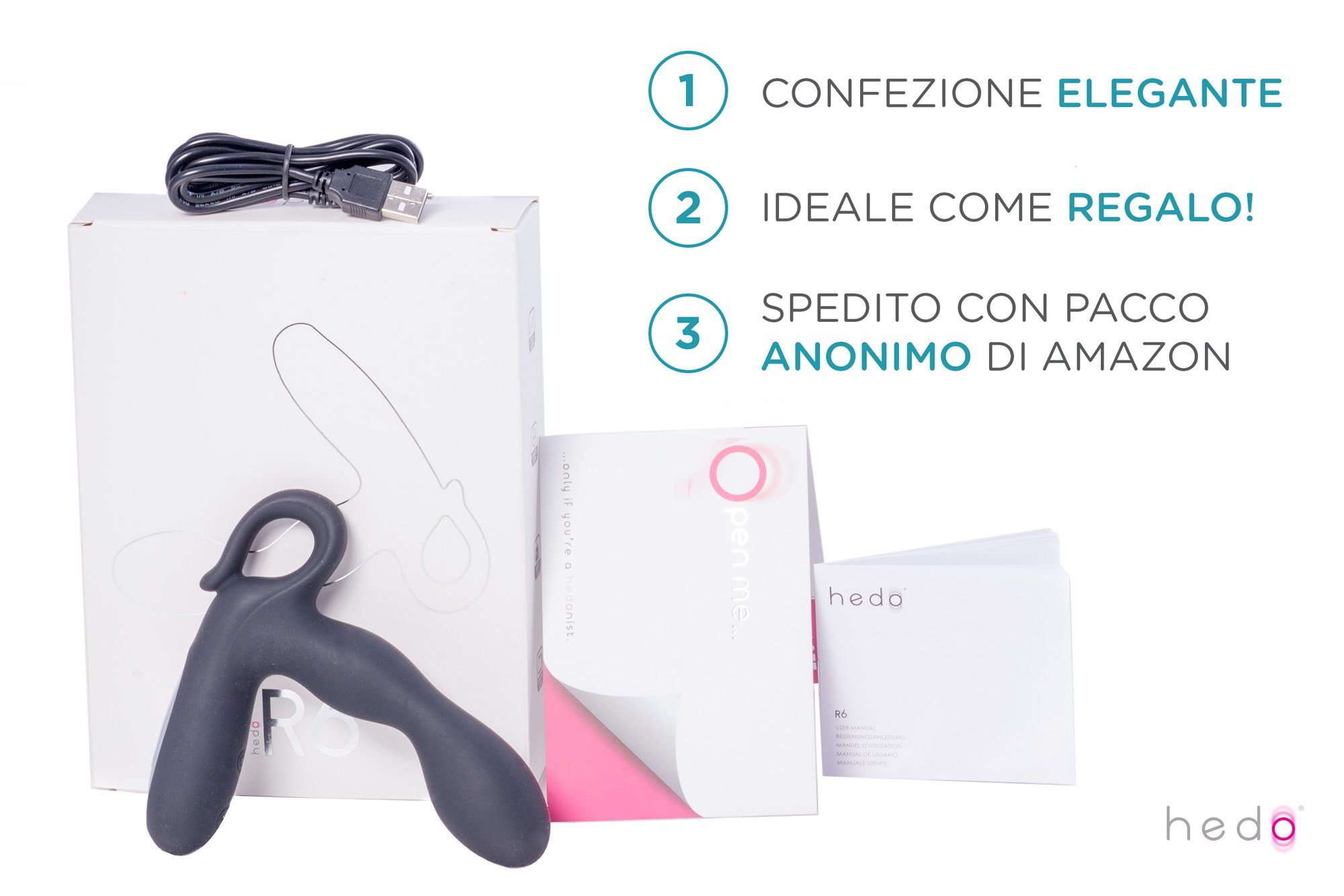 HEDO R6 | Vibratore sessuale per uomo | Massaggiatore prostatico | Silicone medico privo di PVC e ftalati | Ricaricabile | Ideale per la stimolazione della prostata | Dilatatore anale (Nero)