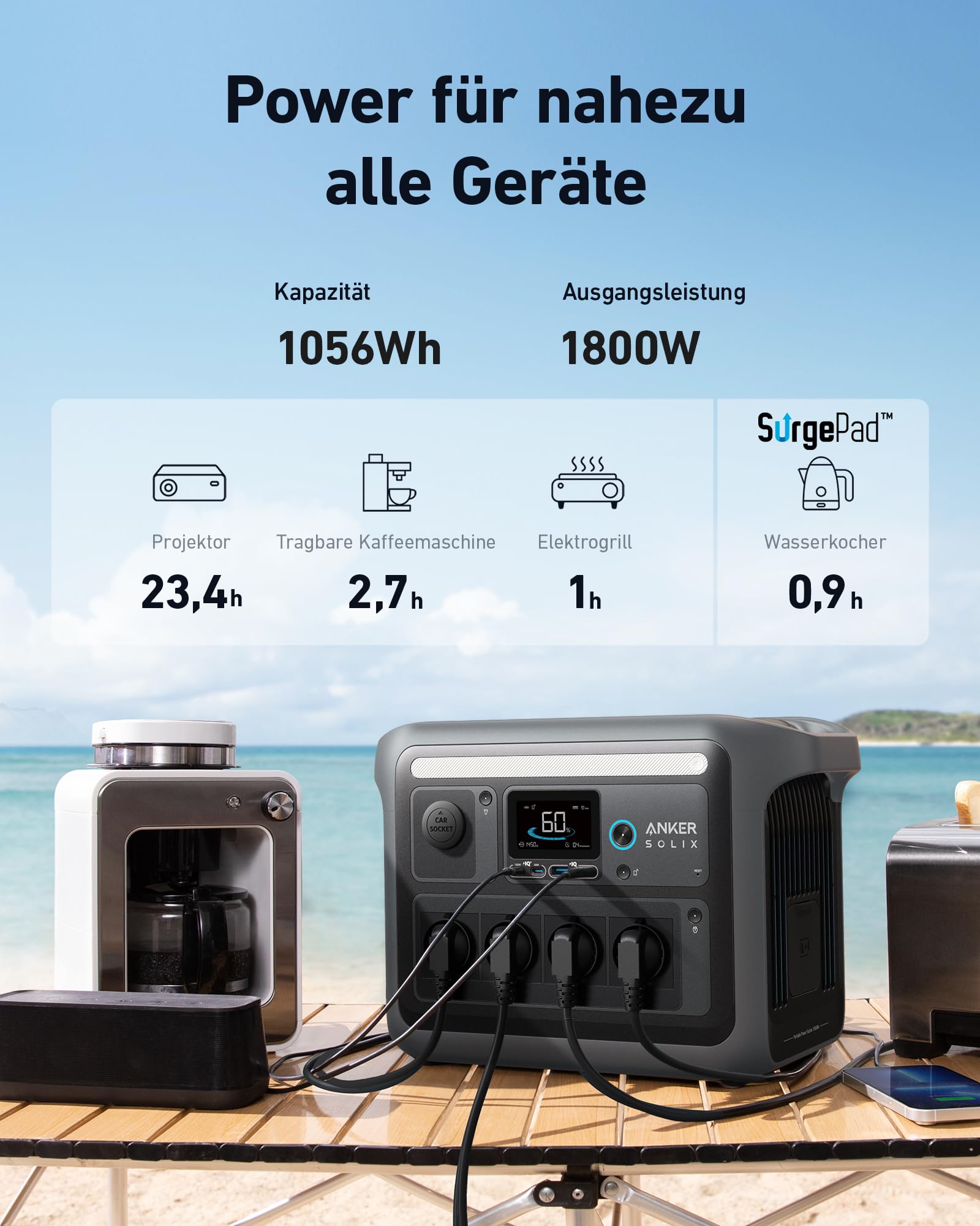 Anker SOLIX C1000 Set Tragbare Powerstation mit 200W Solarpanel 