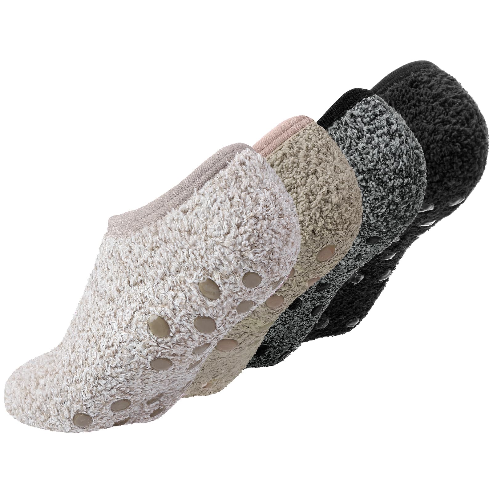 angelikashalala 4 Paar Stoppersocken für Damen Herren, Hüttensocken Haussocken Hausschuhsocken Wärmesocken Wintersocken Antirutschsocken Flauschige Socken, Socken mit Noppen