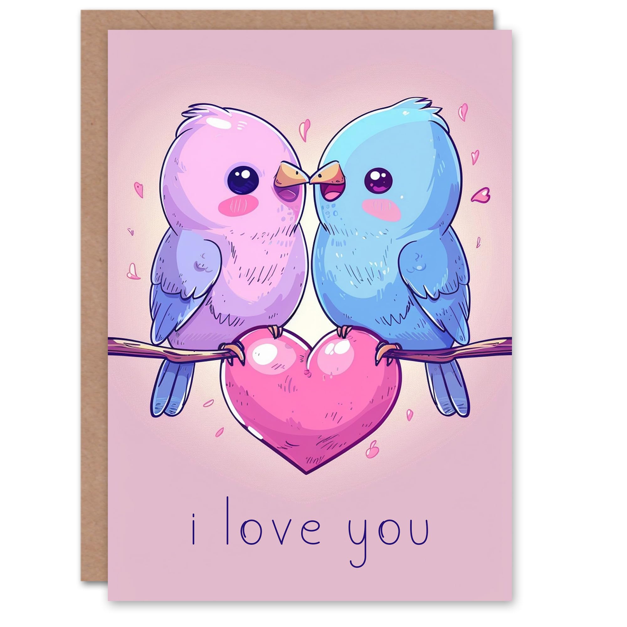 Artery8 Anniversary Card Adorable Kawaii Birds Cartoon Kissing Love You For Him or Her Partner Greeting Card