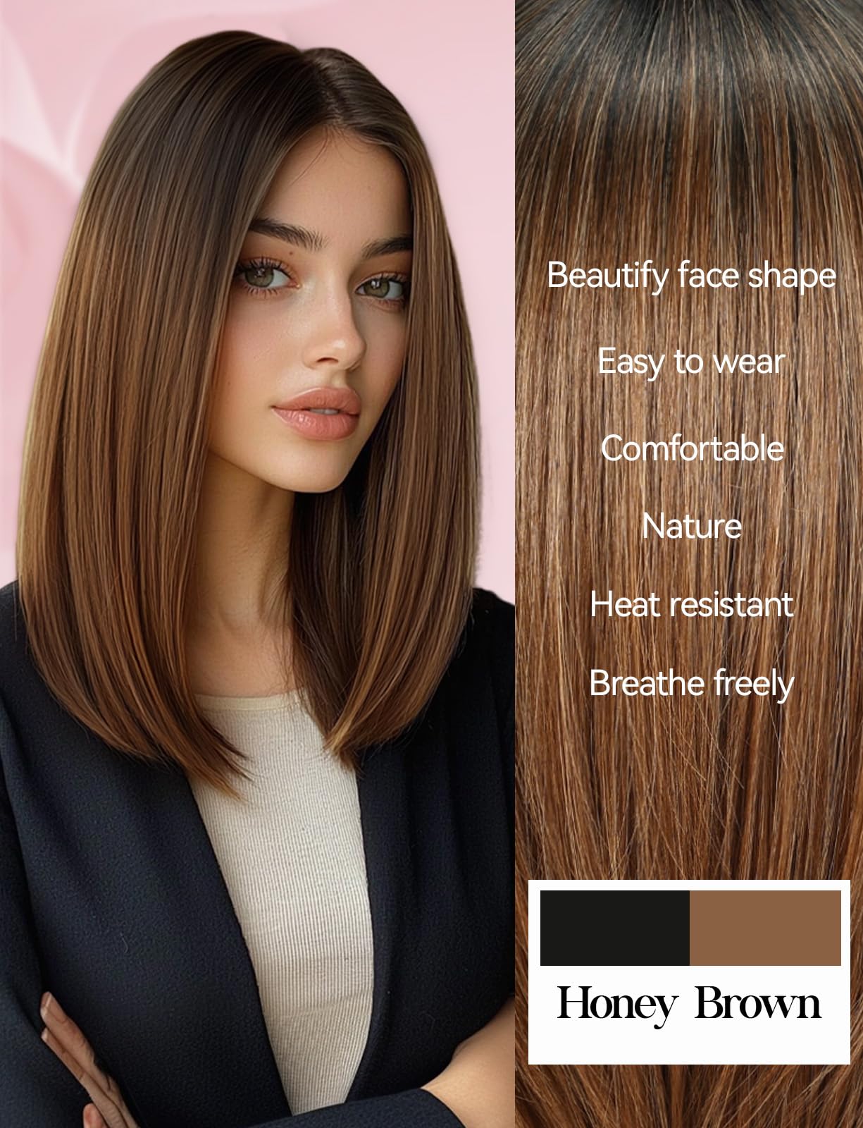WOKESTAR Bob Wigs for Women Middle Part Bob Style Heat Resistant Fibre Synthetic Heat Resistant Wigs Honey Brown Color - Image 4