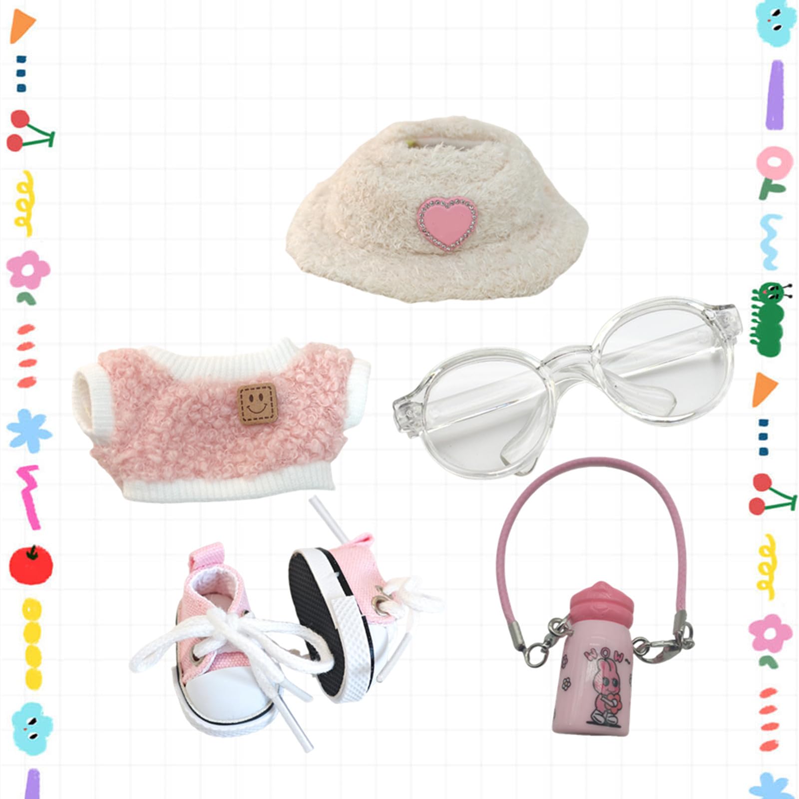 Set De Ropa Para Labubu 17 Cm – 7 Piezas Con Accesorios, Incluye Sombrero, Zapatos Y Gafas, Sin Muñeca