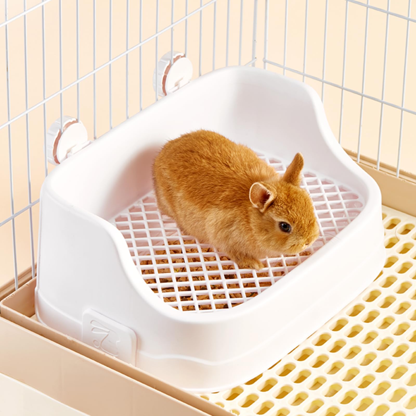 Bac Litiere Lapin, Moyen Litière Toilette Petits Animaux pour Cages Détachable Entraîneur de Pot Grille Corbeille à Litière d'angle pour Lapin Cochon d'Inde Hamster Chinchilla (Blanc)