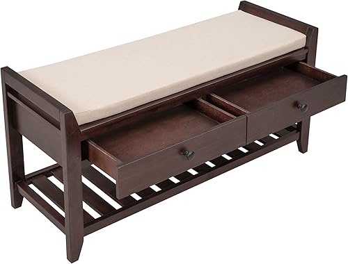 Miniatura 8 de Harper & Bright Designs TREXM Zapatero con asiento acolchado y cajones, banco de almacenamiento multiusos para entrada (espresso)