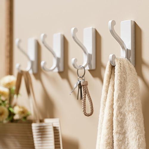 Miniatura 2 de Ganchos de pared blancos, paquete de 4 ganchos autoadhesivos para colgar en la pared, ropa, toallas, llaves, bolso, mochila, bolsa, sombrero,
