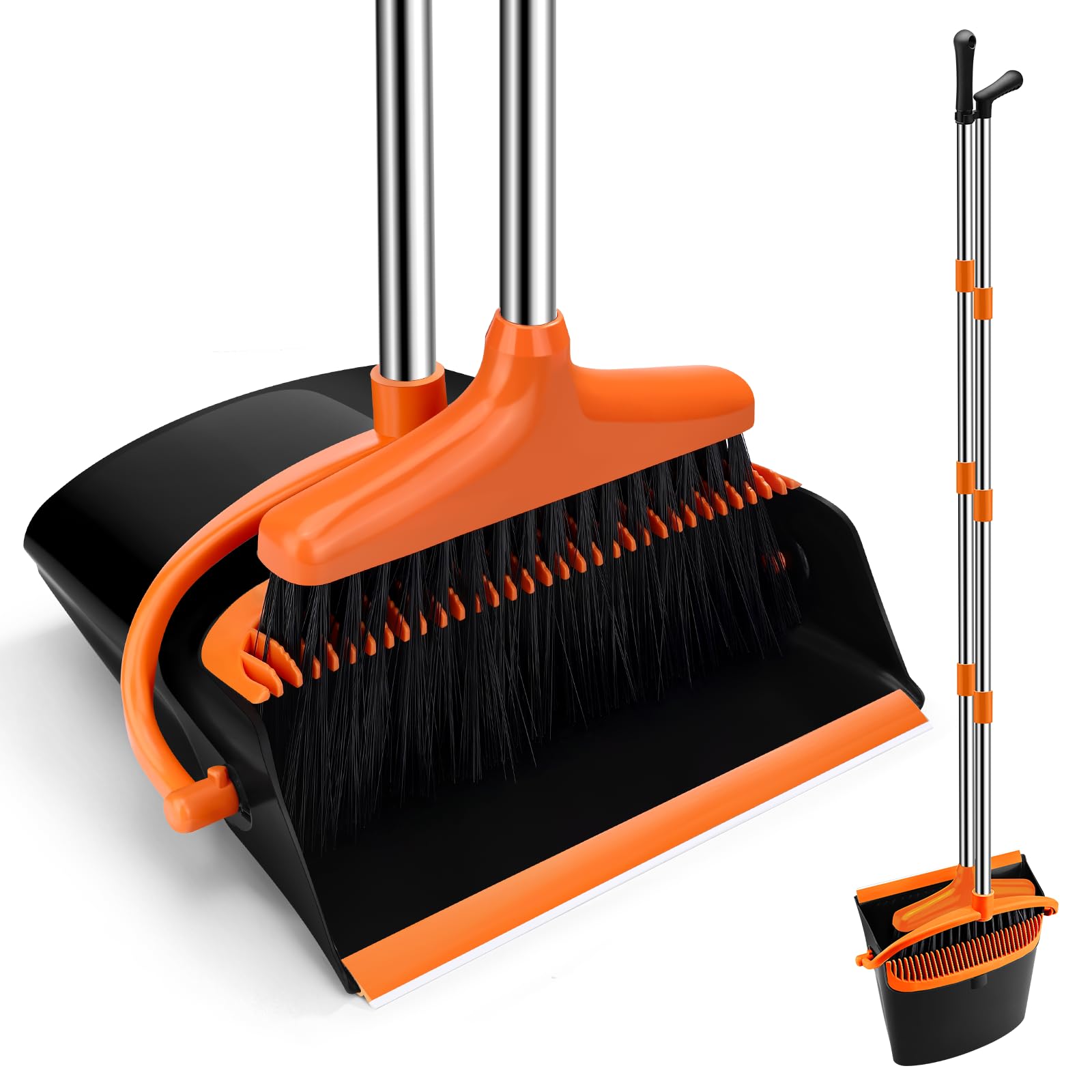 DESPOINA Set Scopa e Paletta, Paletta con Manico Lungo e Scopa Elettrostatica Salvaspazio per Spolverare, Paletta Scopa per Pulizia Interni, Cucina, Giardino (Arancione)