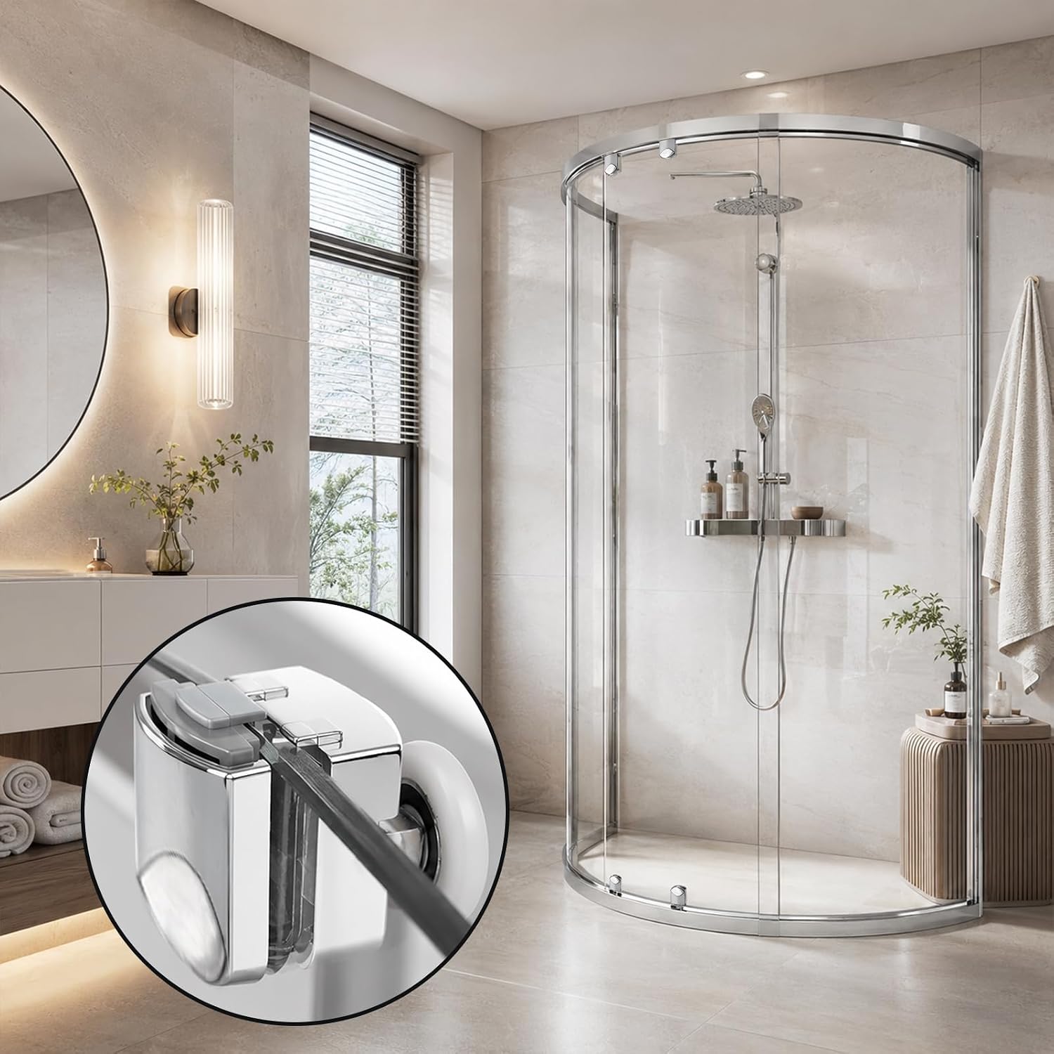 Covzoe 10 Pieces Shower Door Rollers Replacement Set | Aluminum Alloy Top Bottom Glass Door Wheels with Anti-Collision Block and Screw, Quiet Pulley for Bathroom Curved Glass Doors
