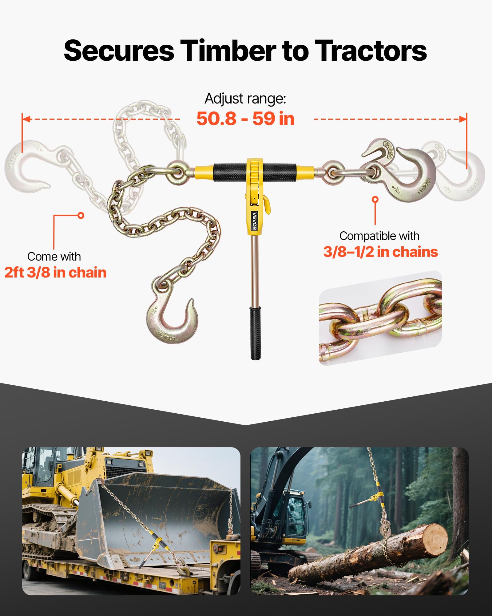 VEVOR Legatore a Cricchetto, Carico di 4173 kg, Legatori a Catena Compatibili con Catene da ca. 9,52 a 12,7 mm, Legatore a Cricchetto per Carichi Pesanti con Maniglie per Camion, Ancoraggio