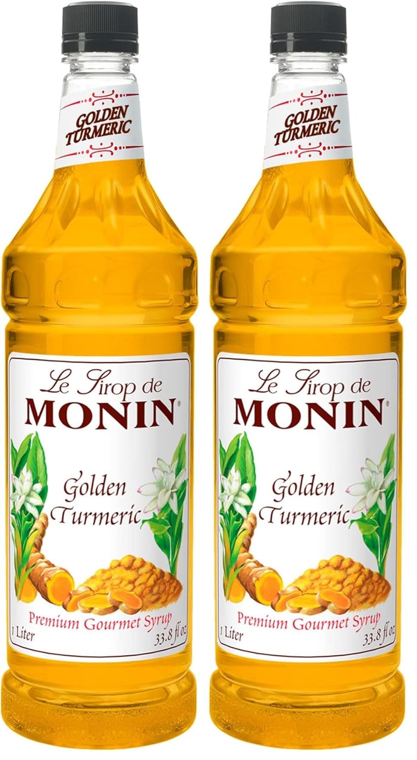 Monin - Golden Turmeric Syrup, Sweet & Earthy Flavor with Hints of Cinnamon, Great for Lattes, Cocktails, & Teas, Vegan, Non-GMO, Gluten-Free (1 Liter)