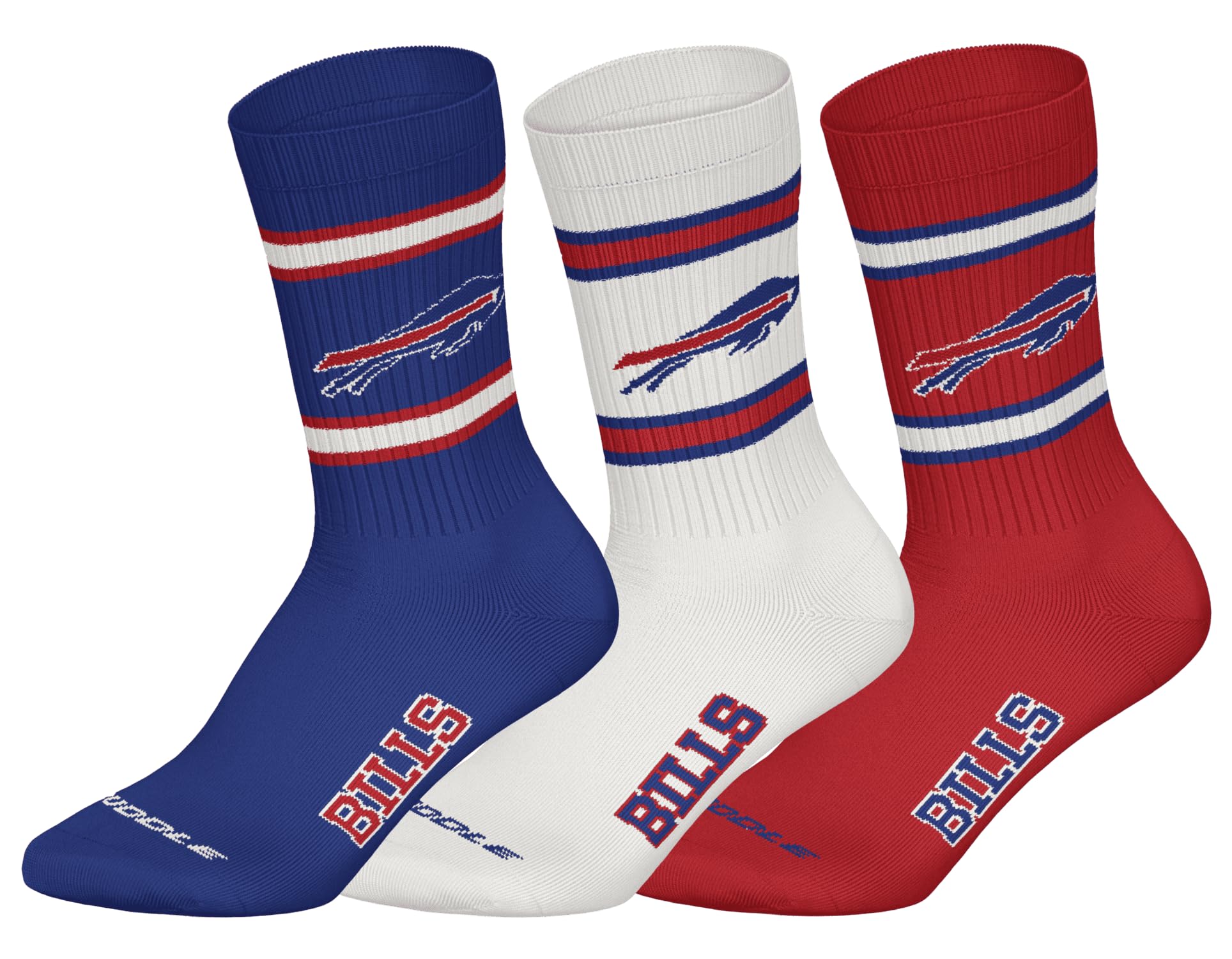 NFL BUFFELO BILLS 3pk Crew Socks - BLU/WHT/RED - 43/46