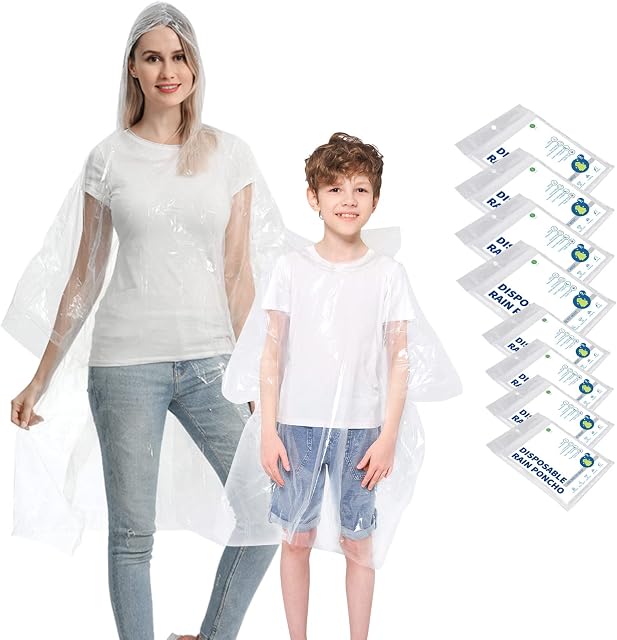 Opret Disposable Rain Ponchos for Adults and Kids, Thick Emergency Waterproof Ponchos Transparent Lightweight Raincoat with Hood