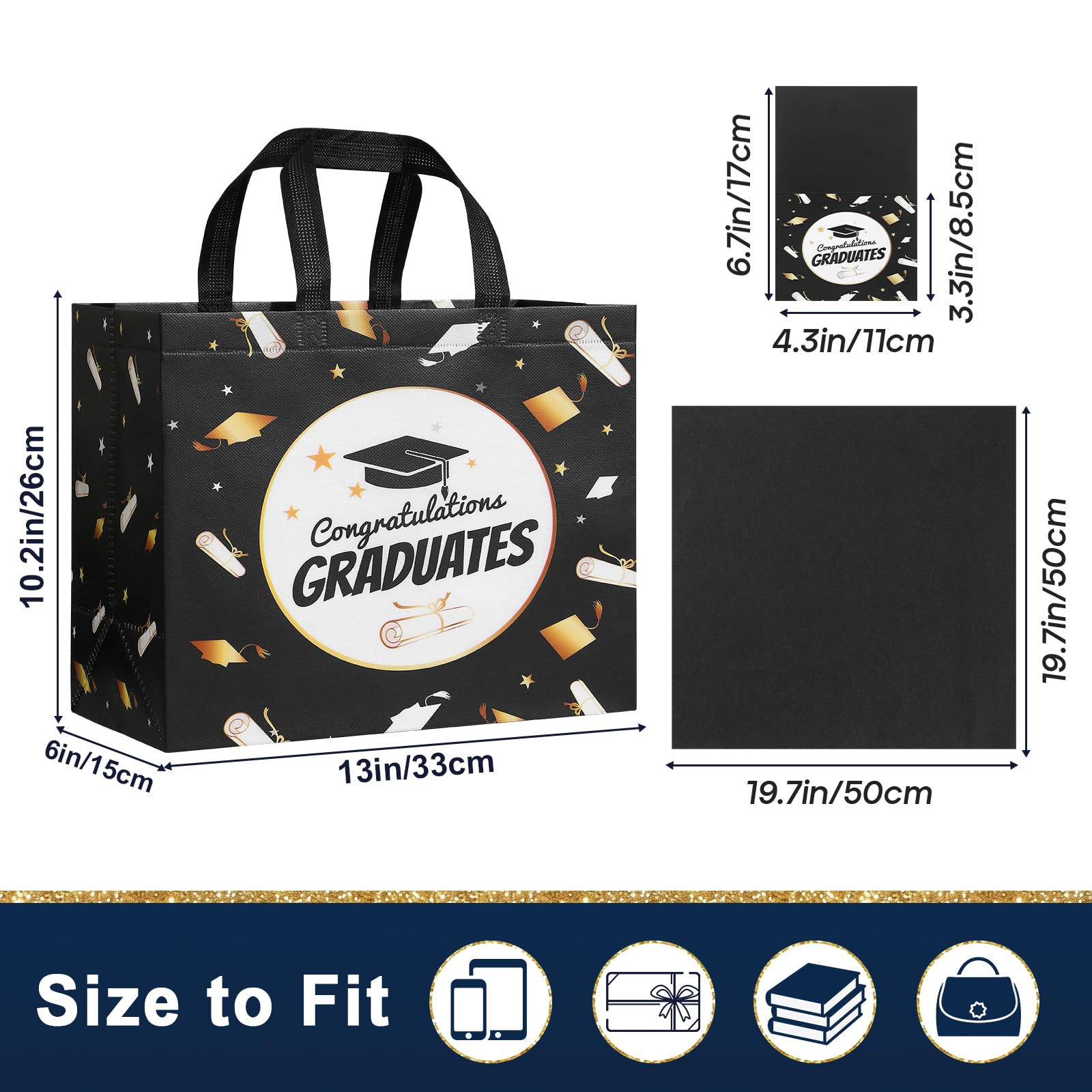 STYPOP 2 Pack 13" Large Graduation Gift Bags with Tissue Paper, Reusable Non-Woven Grad Bags with Handles, Best Graduation Gifts Class of 2026 College/High School / 8th Grade, 12.8"*10.2"*6.3"