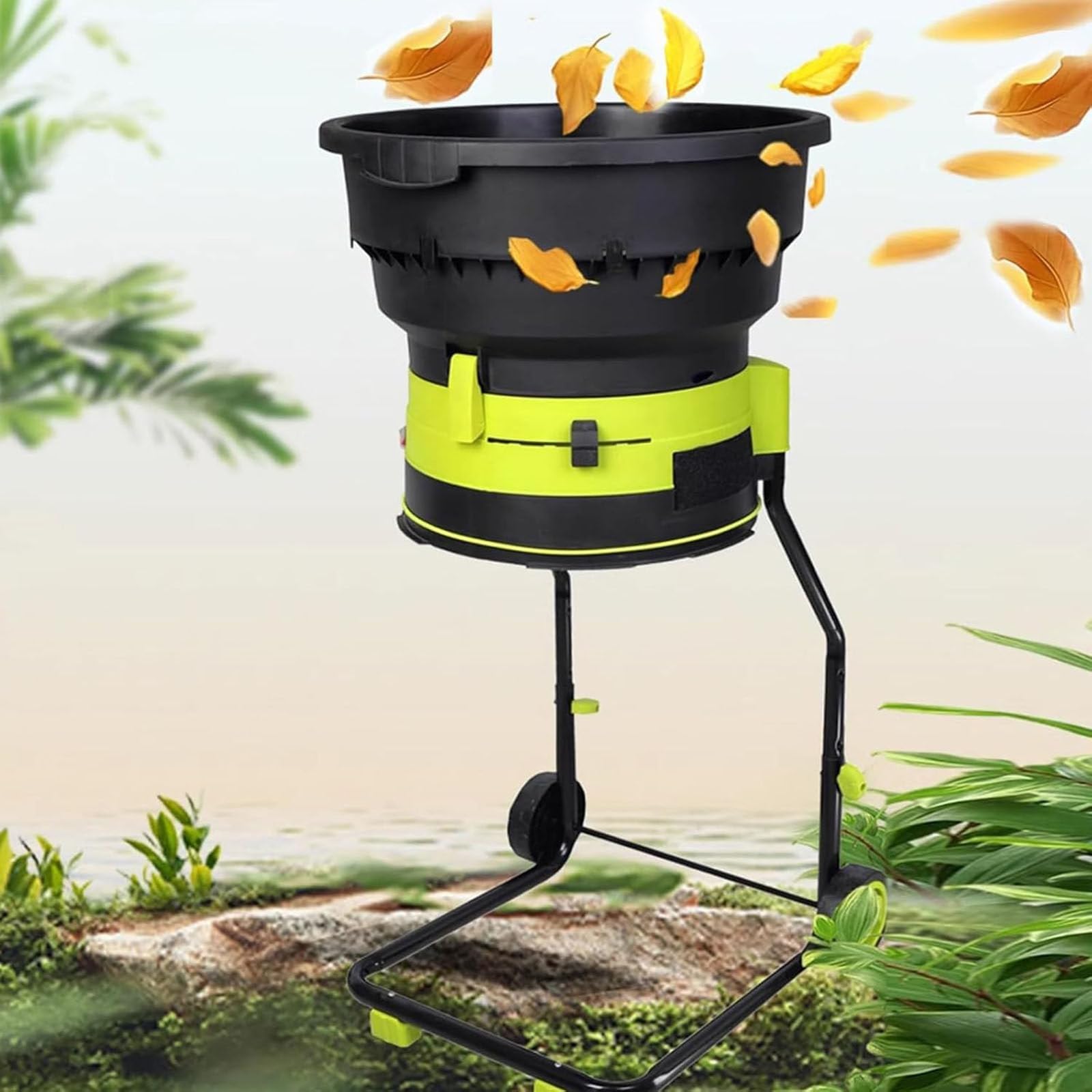 Trituradora y trituradora eléctrica de hojas de jardín con potencia de 2500 W y motor de 8000 RPM para una reducción eficiente de residuos de patio, ideal para hojas secas, hierba y recortes