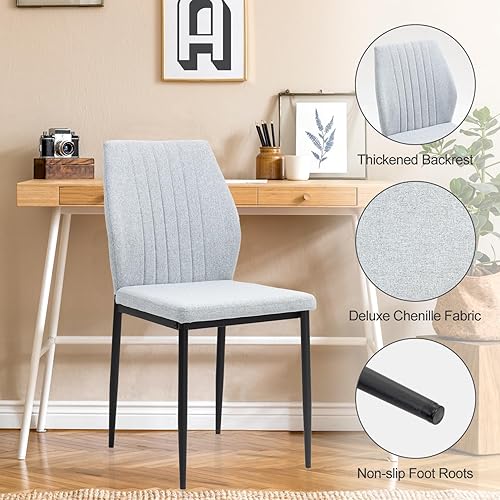 Miniatura 4 de Juego de 4 sillas de comedor, sillas de comedor tapizadas de madera, sillas de cocina de tela moderna de mediados de siglo con patas de metal, tela