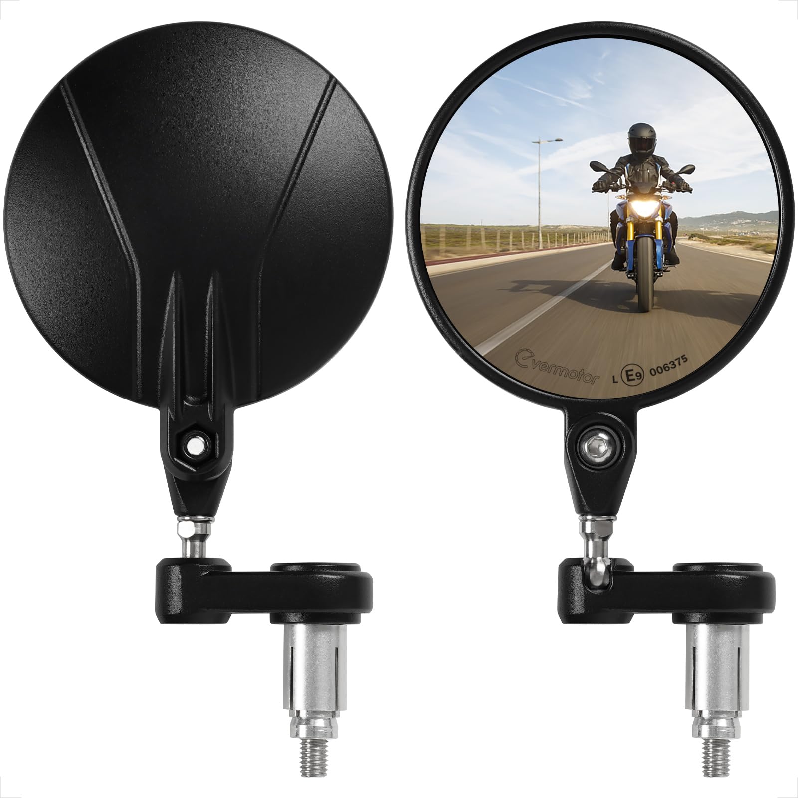 Evermotor Lusterko końcowe ze stopu aluminium, kierownica 360°, widok z tyłu do skutera, ATV, motoroweru - składane