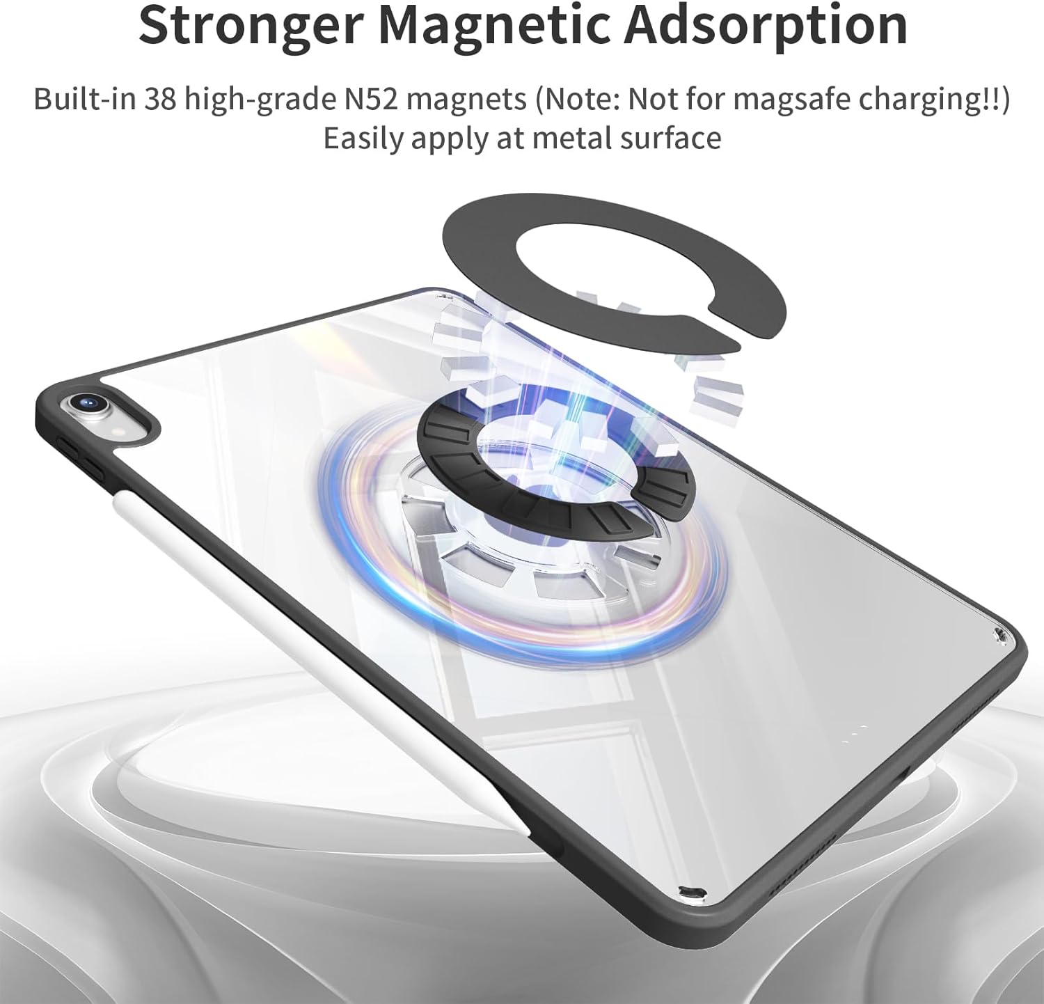 Magnetic Case for IPad Air 11 inch M3/M2(2025/2024),iPad Air 5th/4th Generation(2022/2020) 10.9 inch Clear Back Cover,Soft TPU Frame&Transparent Back,Military Grade Protective Case(Black) - Image 2