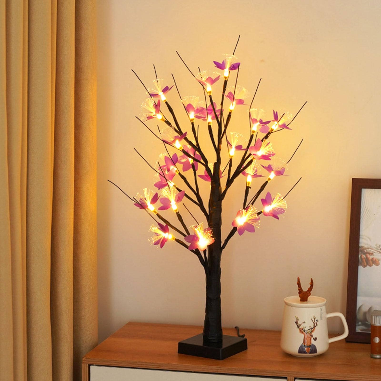 wpdash Purple Fiber Flower Table Lamp 24 LED Tree Light USB & Battery Powered Tree Shaped Night Light for Children's Rooms Cafe Counters and Game Rooms Unique Gift — image 1