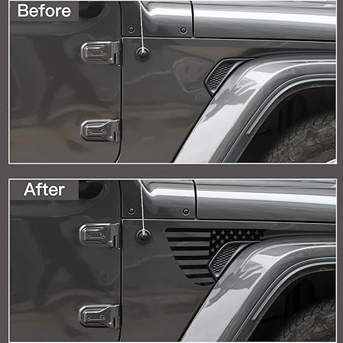 Miniatura 5 de JeCar Calcomanías de vinilo precortadas con bandera estadounidense, compatibles con Jeep Wrangler 2018-2025 JL JLU y Gladiator JT 2020-2025, 1 par