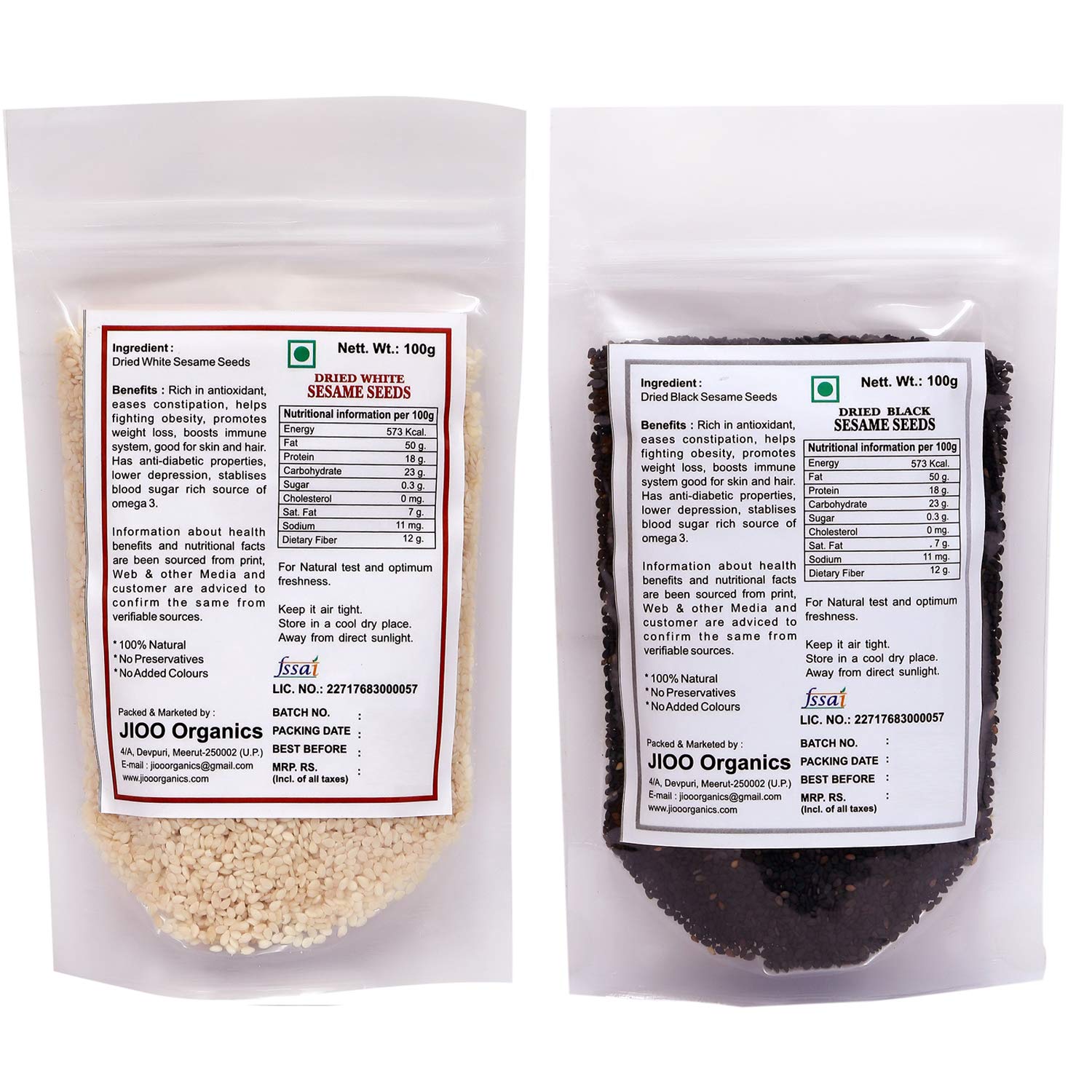 Jioo Organics White & Black Sesame Seeds Combo (100g Each) - Safed Til and Kale Til - Sesame Seeds - Image 2 thumbnail