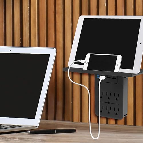 Miniatura 4 de Aduro Surge múltiple enchufe divisor de pared protector contra sobretensiones con 6 estantes de toma de corriente y 3 puertos USB multi enchufe de