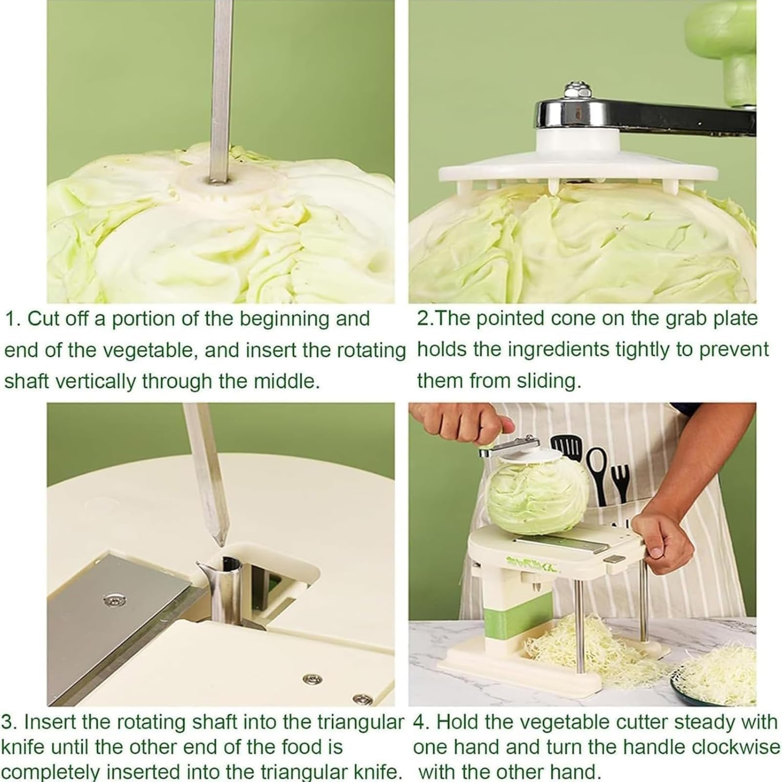 Máquina cortadora de repollo, trituradora multifuncional con 3 cuchillas de acero inoxidable para preparación de ensalada y ensalada de col, ideal para uso en cocina y restaurante