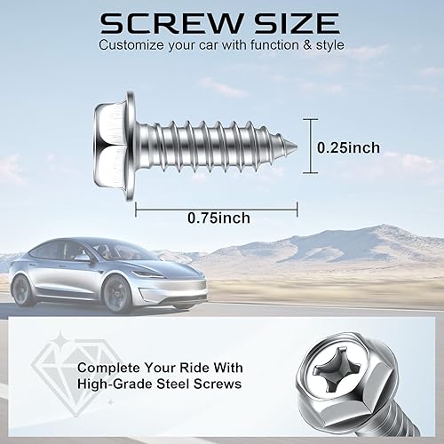 Miniatura 2 de LivTee Tornillos inoxidables para placa, marcos y cubiertas de en automóviles y camiones, juego de 4 pernos con montaje autorroscantes de acero