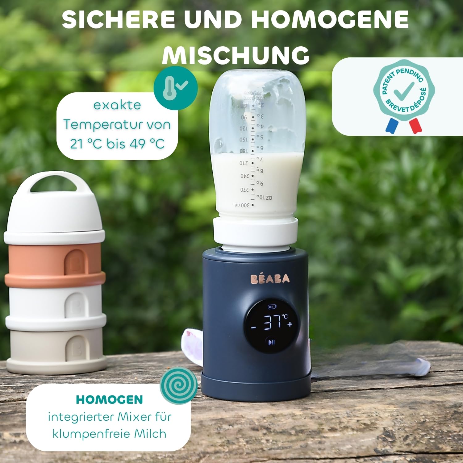 BÉABA Milk Nomad Ultra-schneller batteriebetriebener mobiler Flaschenwärmer Erwärmt in -3 Min Einstellbare Temperatur USB-C Kompakt