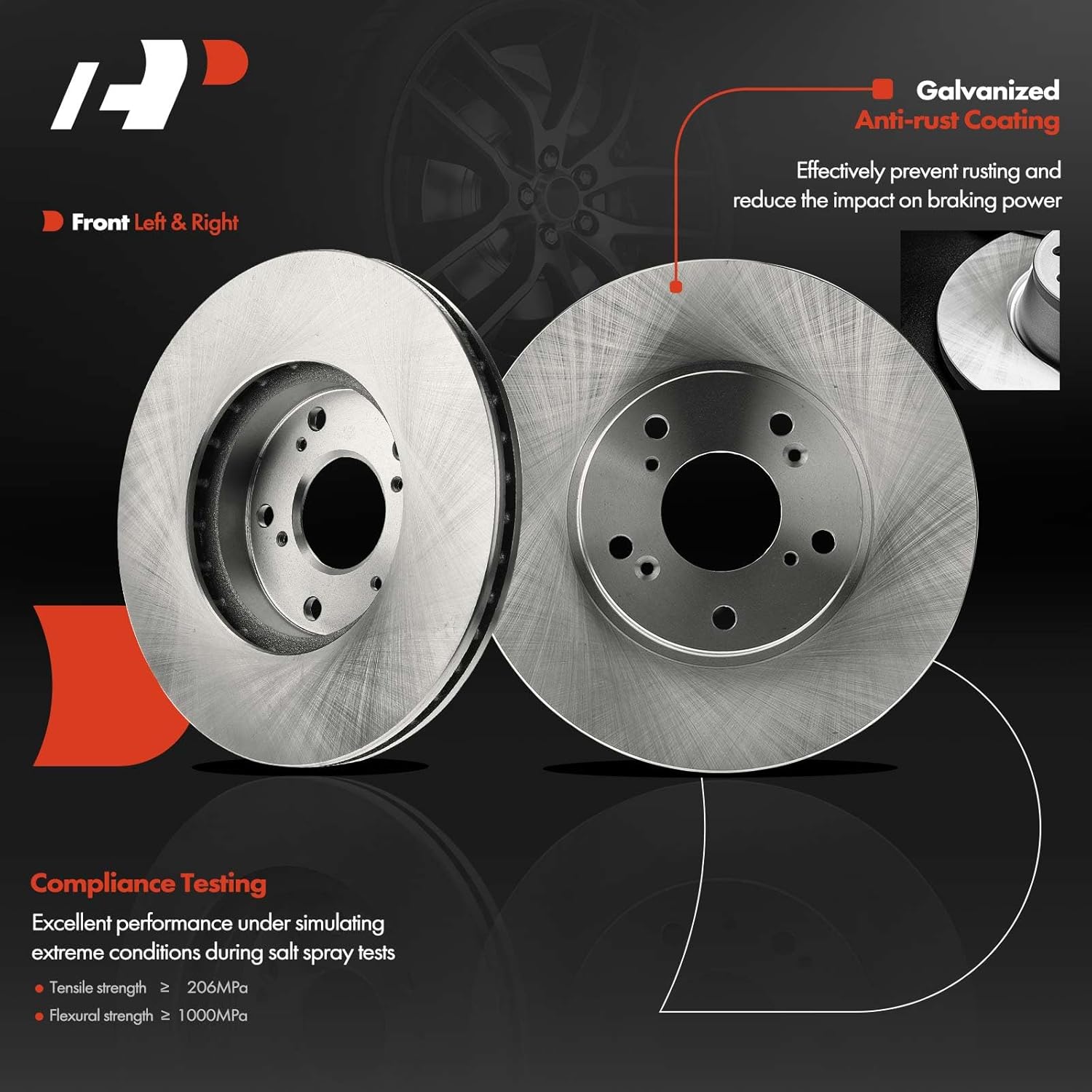 A-Premium Front Vented and Rear Solid Disc Brake Rotors Compatible with Select Honda Models - Element 2003 2004 2005 2006 2007 2008 2009 2010 2011 L4 2.4L DOHC, 4PC-Set