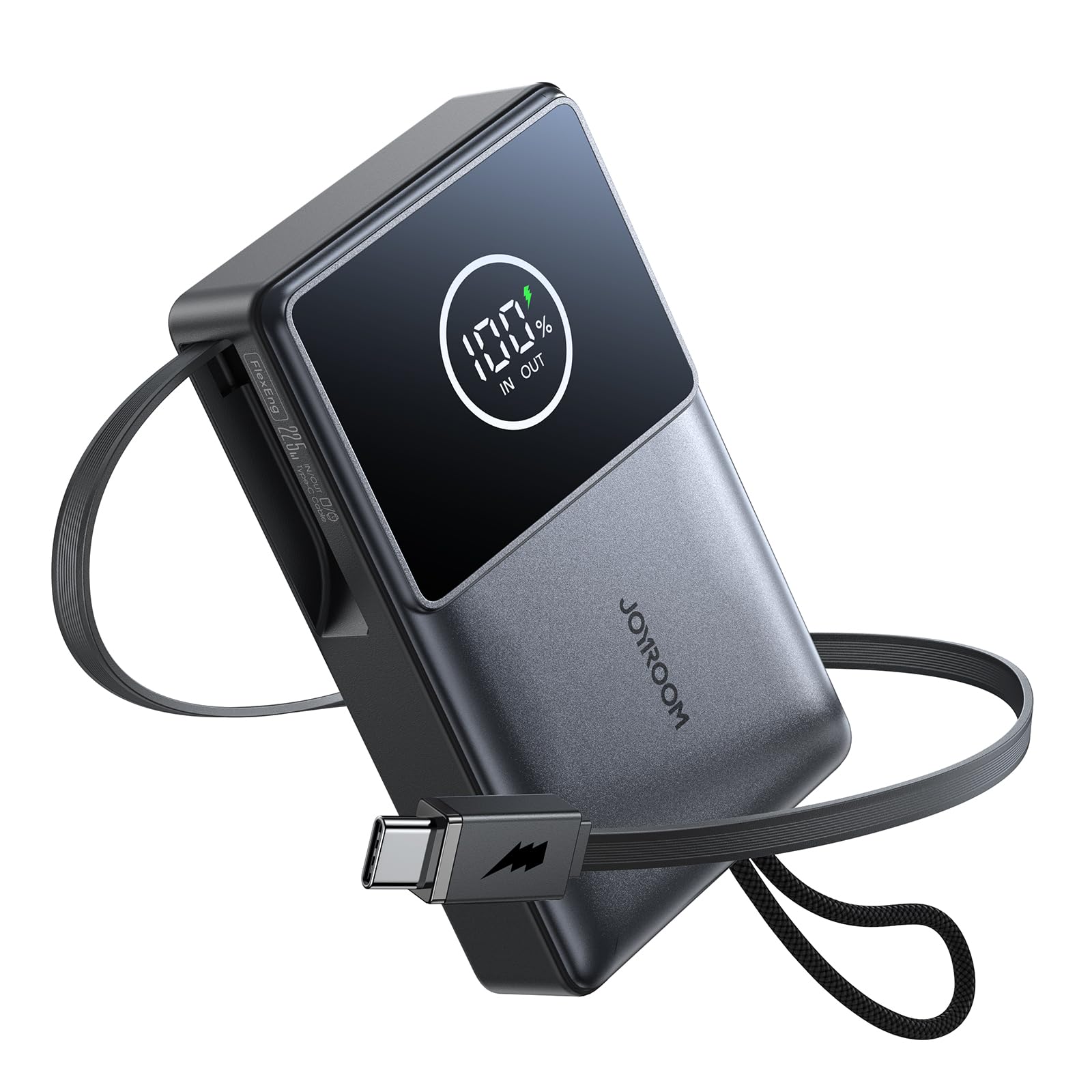 JOYROOM Retractable Power Bank 22 5W Fast Portable Charger with Built in Retractable USB-C Cable 10000mAh Mini Battery