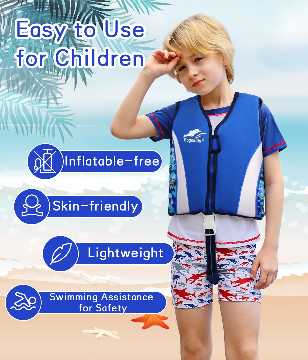 Fille Garçon Gilet de Natation - Enfants Maillot de Bain Veste avec Flottaison Entraînement de Natation 2-6 Ans
