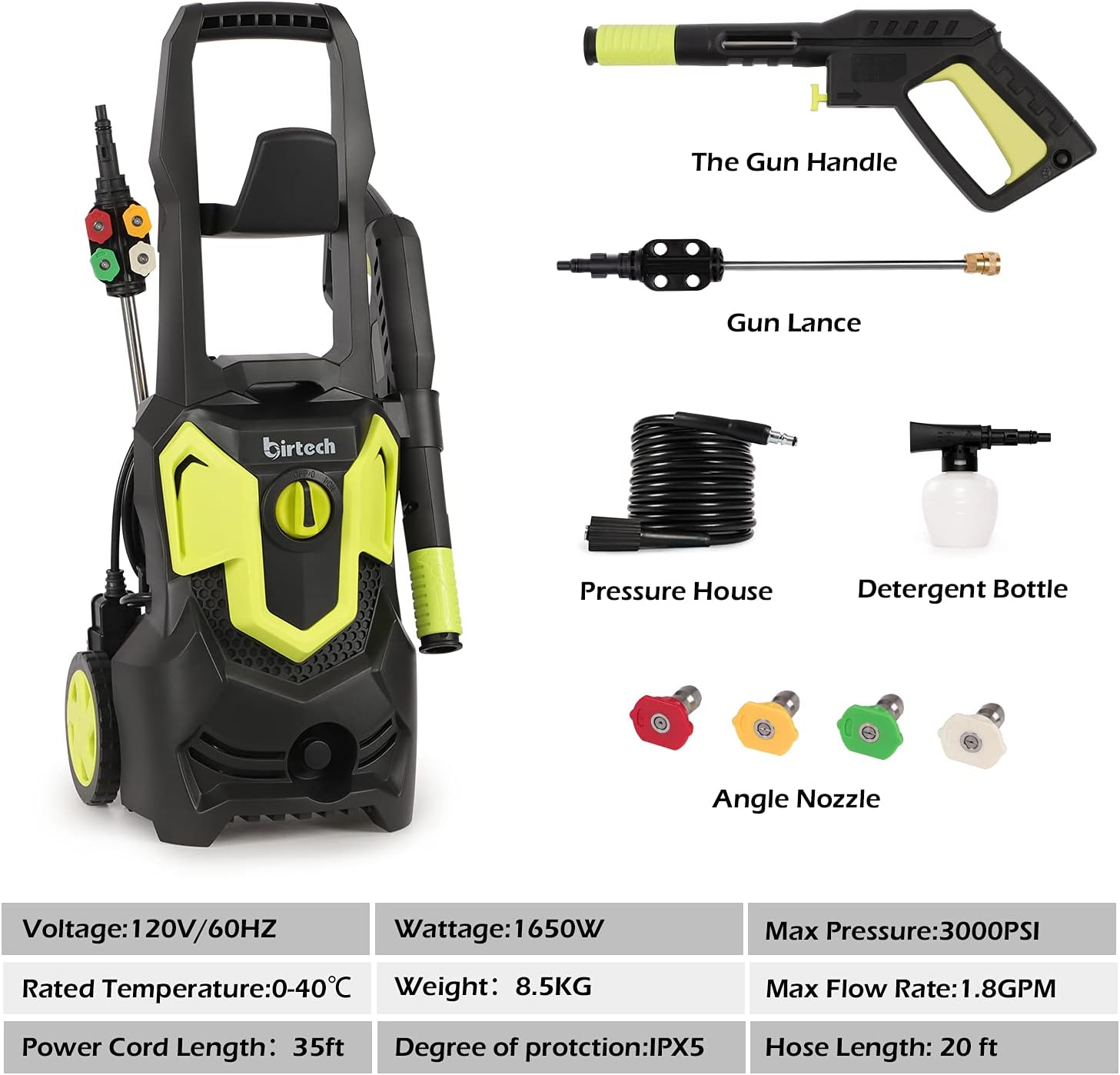 Electric Power Washer 3000 PSI, 1.8GPM Pressure Washers 1650W High