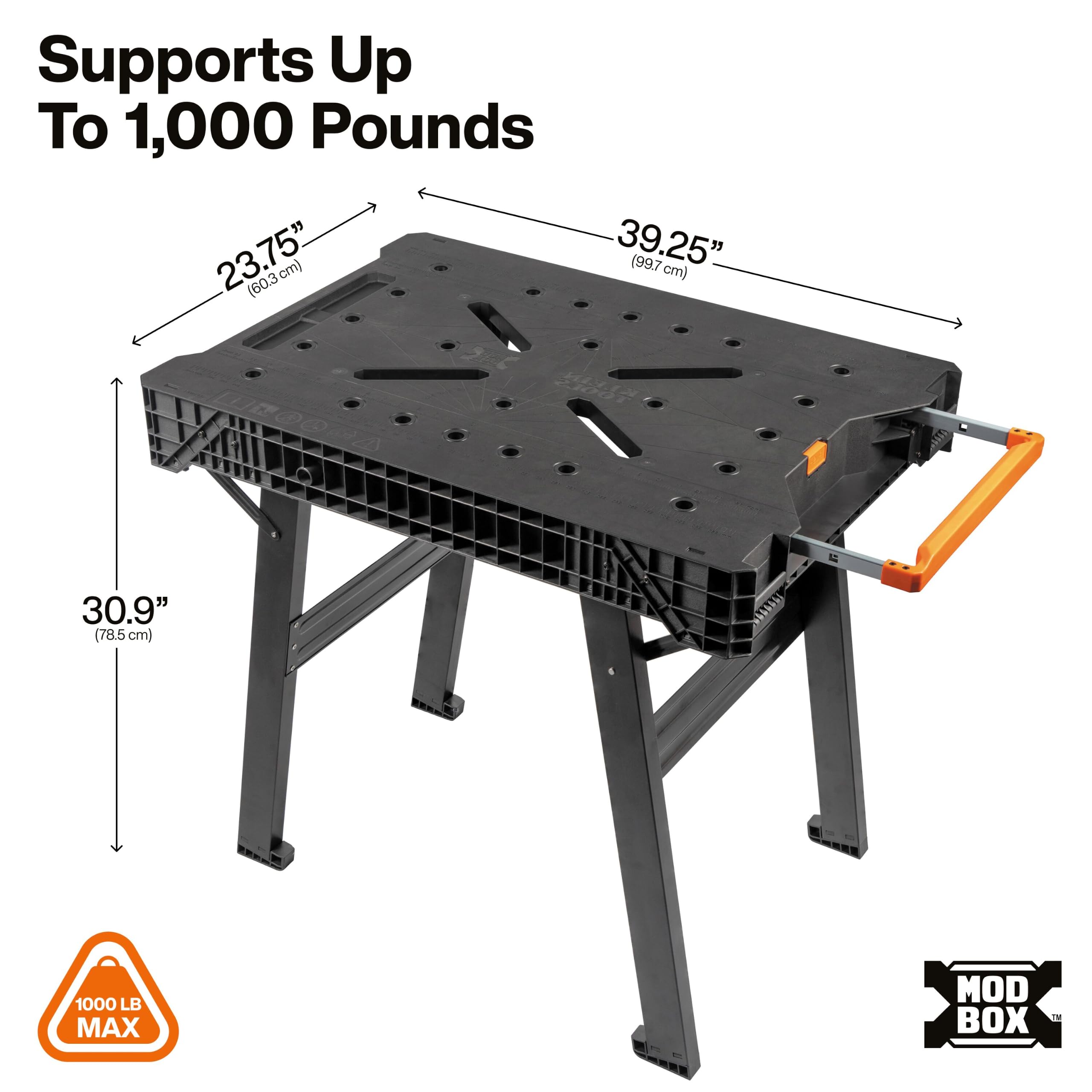 Klein Tools 54410MB MODbox Banco da Lavoro, Tavolo da Lavoro Pieghevole, Postazione di Lavoro Portatile, Capacità 453,6 kg, Compatibile con il sistema ferroviario MODbox