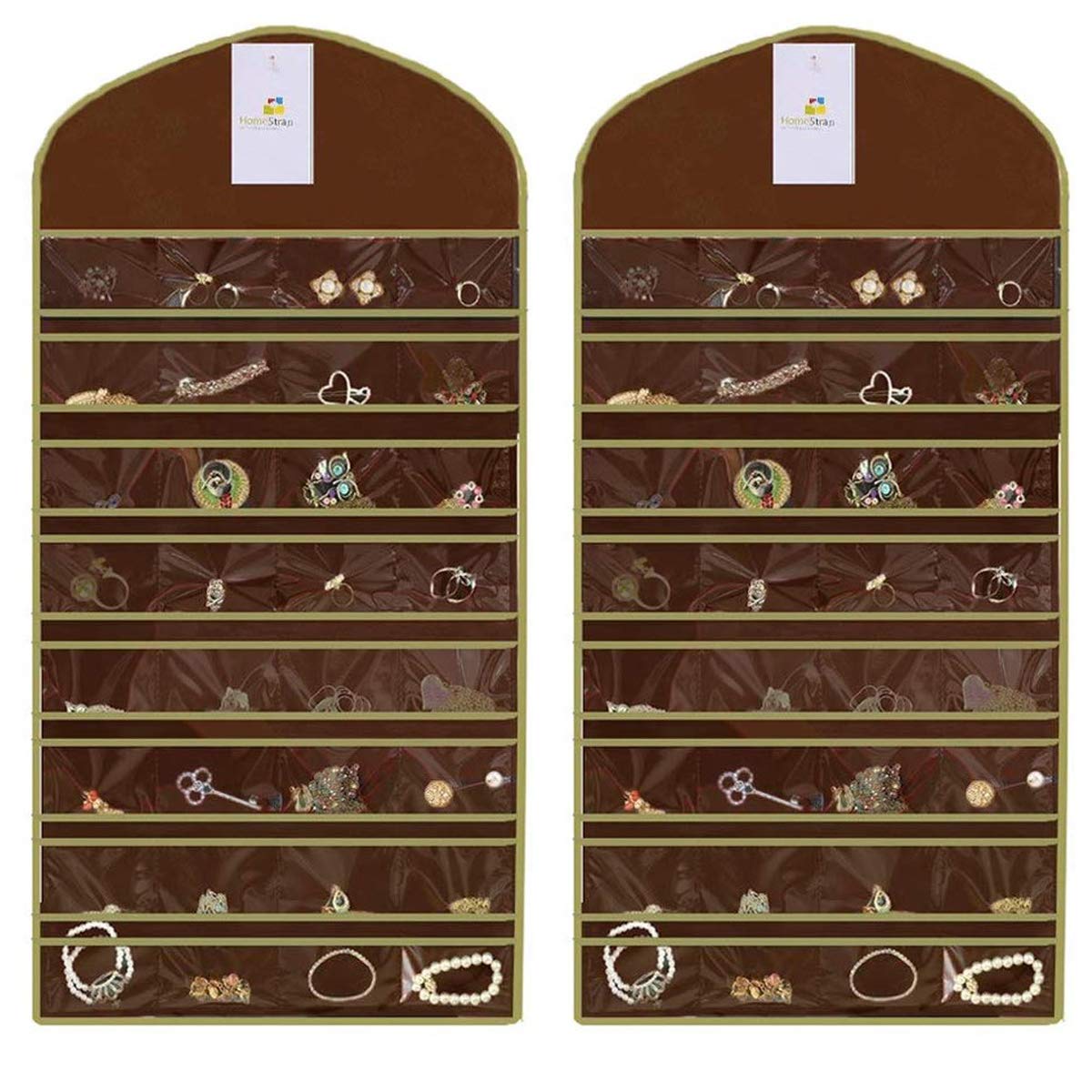 Homestrap Hanging Non-Woven Double Sided Jewellery Organizer 32 Pockets in Front and 18 Hook and Loops in Back (Without Hanger)(Brown | Pack of 2) (B08X2D5GF7) Amazon Price History, Amazon Price Tracker