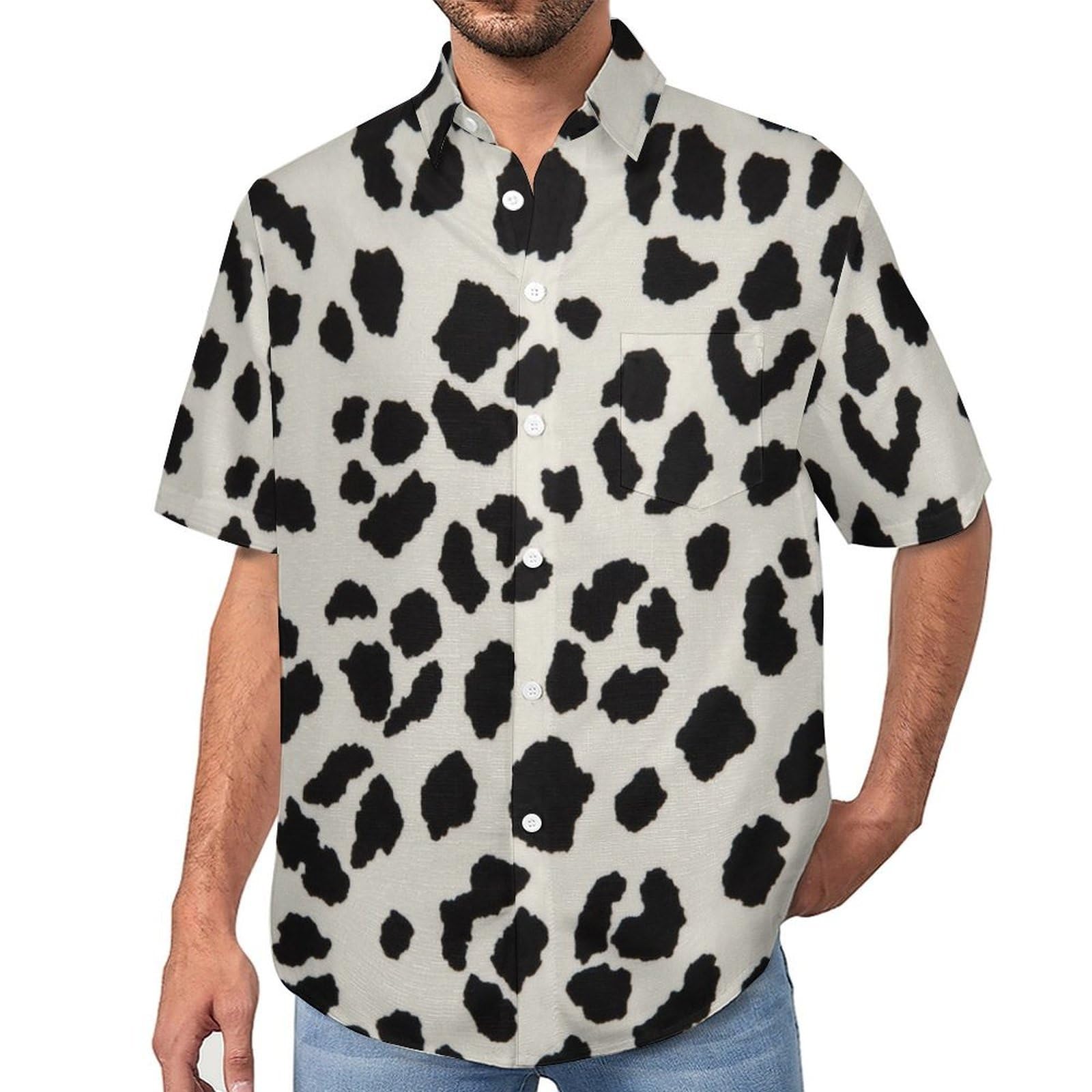 Camicia Casual da Uomo, Divertente Stampa Leopardata Stampa Maglietta Estiva a Maniche Corte Stile Animalista Casual Button Down Hawaiani Camicie Risvolto Spiaggia Top