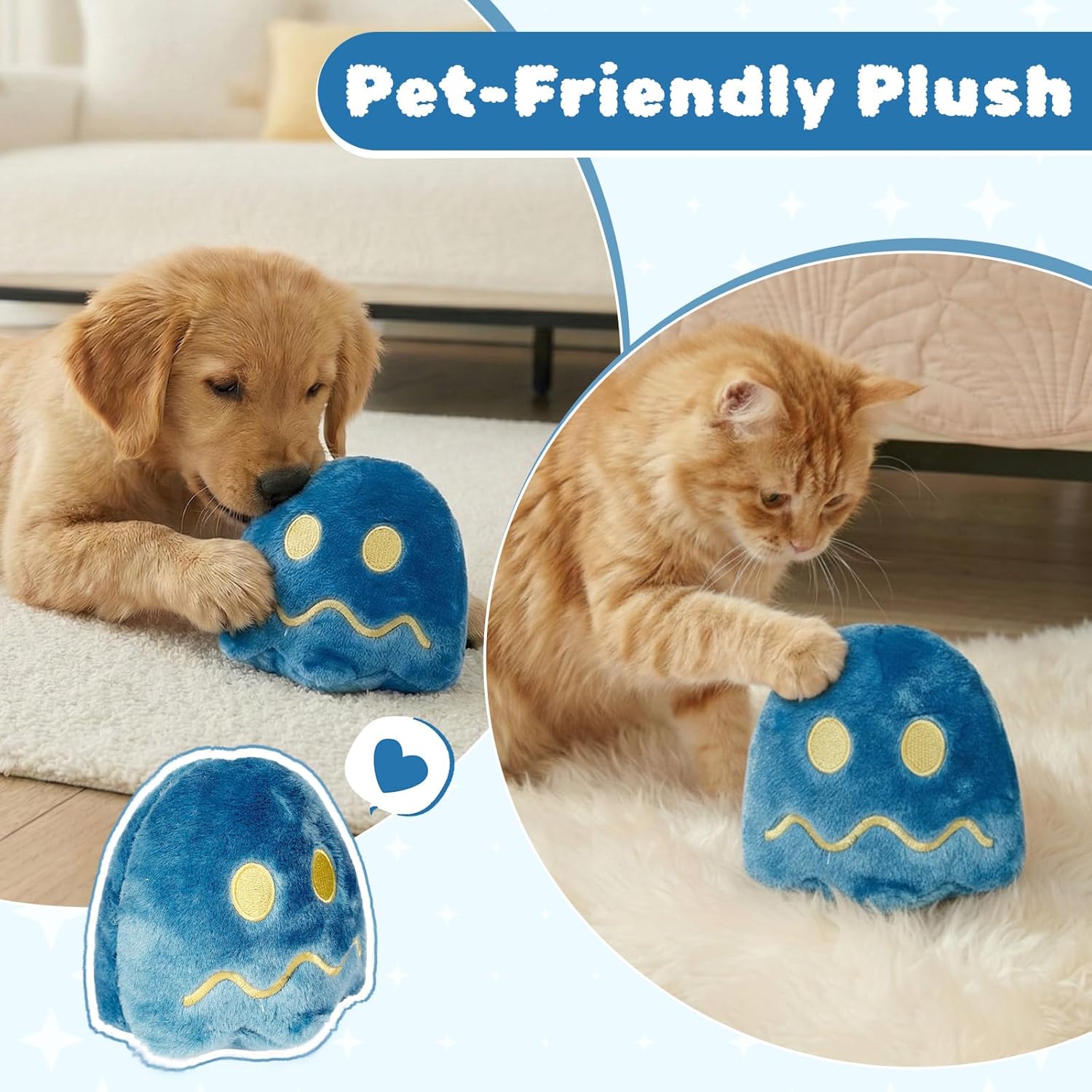Pingong 6" Pac Plush Toy, Ghost Plush Stuffed Toy Soft and Cuddly Toys Toys for Party Decoration The Gift for Easter Children's Day and Birthday Parties(Dark Blue)