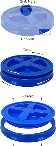 Miniatura 2 de Kit de cubos, cinco cubos de colores de 5 galones con tapas de sellado gamma a juego (uno cada uno azul, rojo, amarillo, blanco, negro)