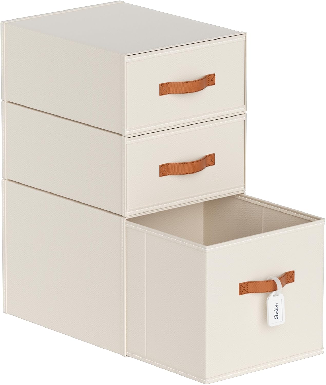 DIMJ Closet Organizers and Storage – Fabric Storage Bins with Drawers Stackable Closet Bins with Labels for Clothes, Sweaters, Bedding, Collapsible Storage Cubes for Bedroom, Living Room, Shelf