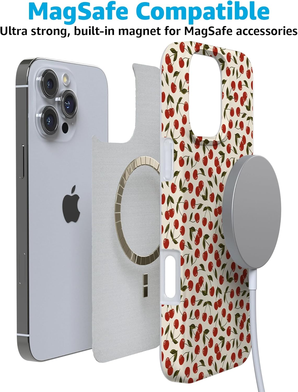 Casely iPhone 16 Pro Case | Cherry on Top | Red Cherries | Compatible with MagSafe | Classic Ultra Slim Design