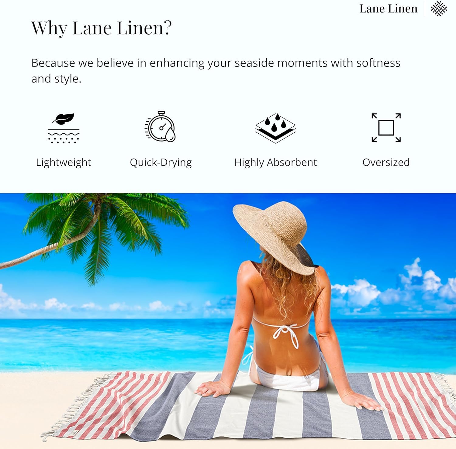 LANE LINEN 4 Pack Cotton Rich Beach Towels - Oversized, Pre-Washed, Absorbent & Quick Dry, No Sand, Multi Stripe Diamond, 39"x71" - Image 4