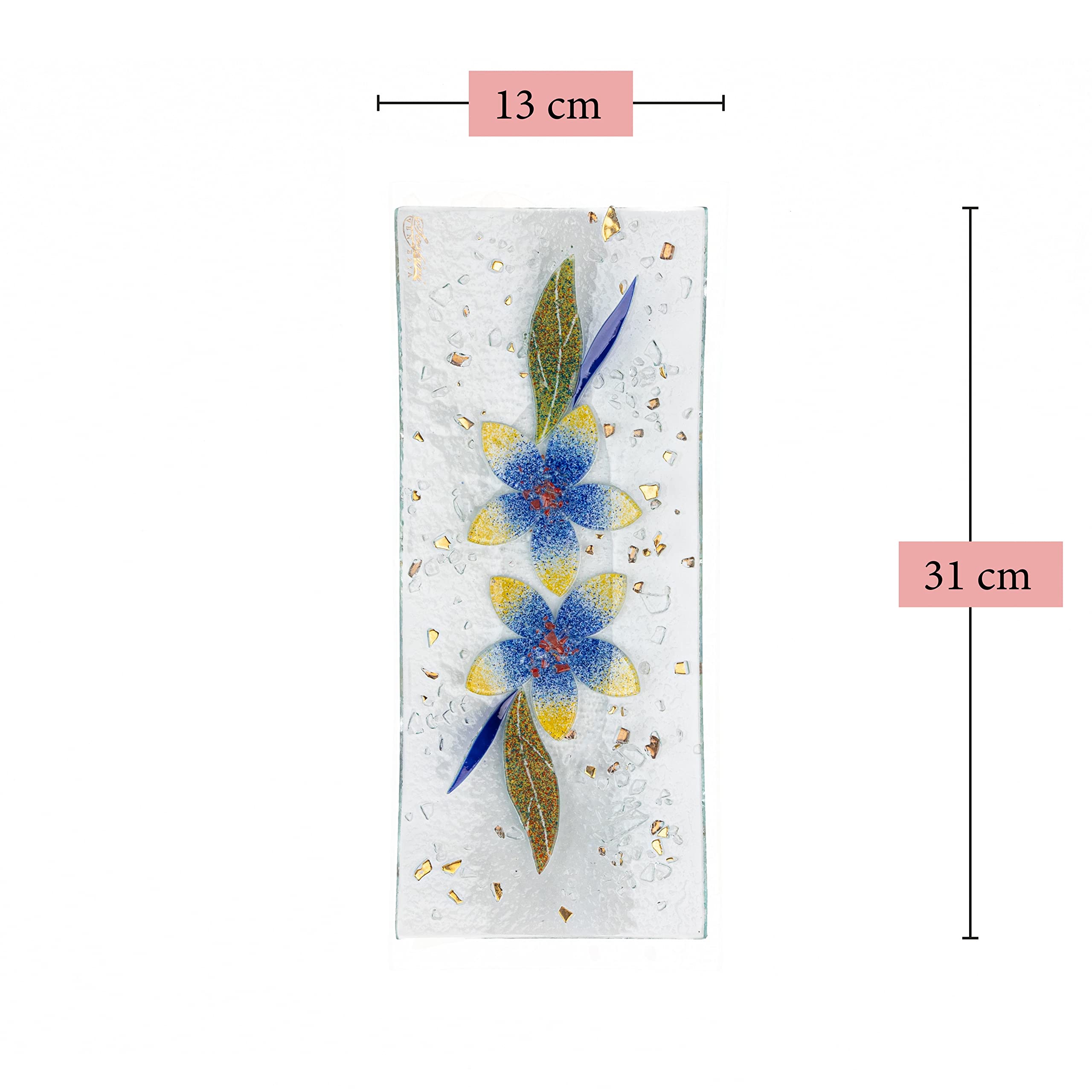 SOSPIRI VENEZIA Videpoche Plat Ornement Décor Floral Verre Murano Centre de Table Ameublement Intérieur Idée Cadeau Fabriqué à la main Made in Italy (Lys Bleu cm30x13 Rectangulaire)