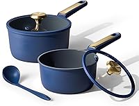 CAROTE Blue Nonstick Saucepan Set: 2QT & 2.5QT Pots with Lids & Ladles, Induction Compatible, PFOA-Free, Easy Clean Cookware